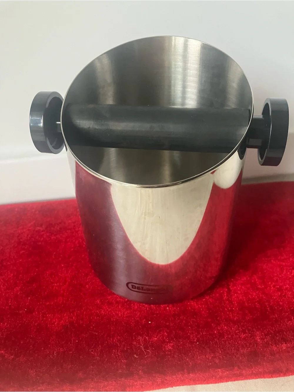 DeLonghi Stainless Steel Espresso Coffee Knock Box DLSC059 Mirror Polish Ground.